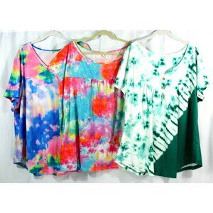 Colorful Lot Simple Splatter Mottled Tye Die Art Tunic Top 3XL4XLCasual Whimsy